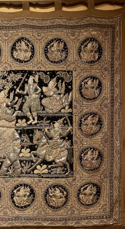 Large Embroidery Kingdom Of Siam 19th Century 3m35-1m85