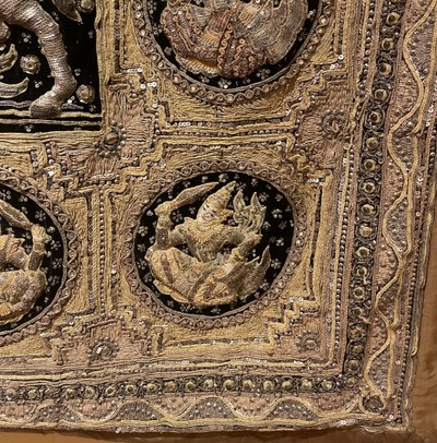 Large Embroidery Kingdom Of Siam 19th Century 3m35-1m85