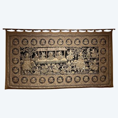 Large Embroidery Kingdom Of Siam 19th Century 3m35-1m85