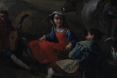 Antico dipinto olio su tela fiammingo epoca XIX sec . Grande qualità scena rurale campestre. Mis 96 