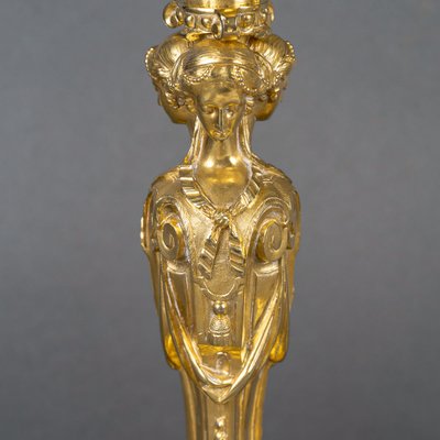 After Robert-Joseph Auguste - Vestal Virgins Pair of Louis XVI Style Gilt Bronze Candlesticks, circa