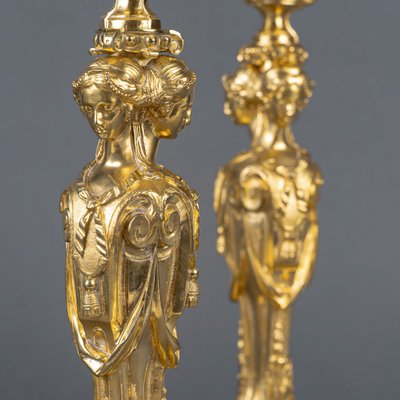 After Robert-Joseph Auguste - Vestal Virgins Pair of Louis XVI Style Gilt Bronze Candlesticks, circa