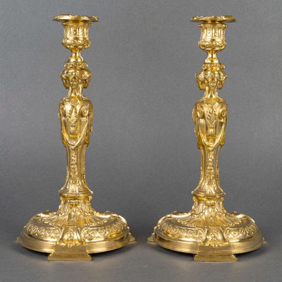 After Robert-Joseph Auguste - Vestal Virgins Pair of Louis XVI Style Gilt Bronze Candlesticks, circa