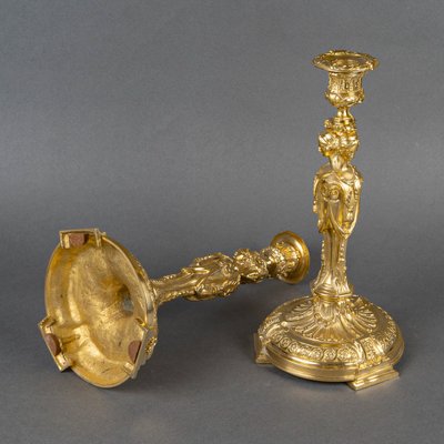 After Robert-Joseph Auguste - Vestal Virgins Pair of Louis XVI Style Gilt Bronze Candlesticks, circa