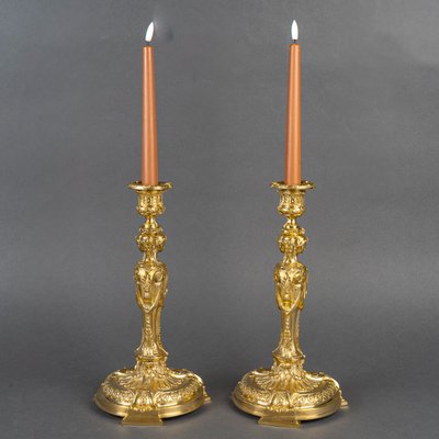 After Robert-Joseph Auguste - Vestal Virgins Pair of Louis XVI Style Gilt Bronze Candlesticks, circa