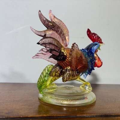 Sculpture en verre de Murano Coq de Barovier e Toso des années 50, magnifique avec des couleurs irisées. Mis h 17 