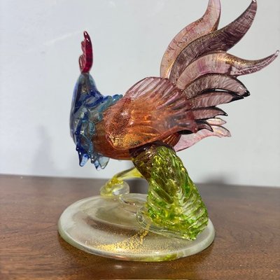 Sculpture en verre de Murano Coq de Barovier e Toso des années 50, magnifique avec des couleurs irisées. Mis h 17 