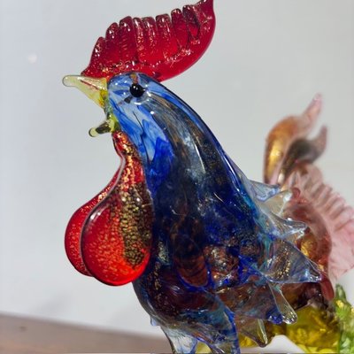 Sculpture en verre de Murano Coq de Barovier e Toso des années 50, magnifique avec des couleurs irisées. Mis h 17 