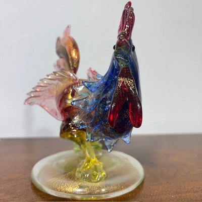 Sculpture en verre de Murano Coq de Barovier e Toso des années 50, magnifique avec des couleurs irisées. Mis h 17 