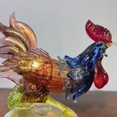 Sculpture en verre de Murano Coq de Barovier e Toso des années 50, magnifique avec des couleurs irisées. Mis h 17 