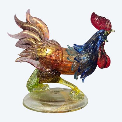 Sculpture en verre de Murano Coq de Barovier e Toso des années 50, magnifique avec des couleurs irisées. Mis h 17 