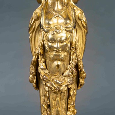 Da Dugourc e Rémond, coppia di candelieri in bronzo dorato in stile Luigi XVI con candelieri da donna