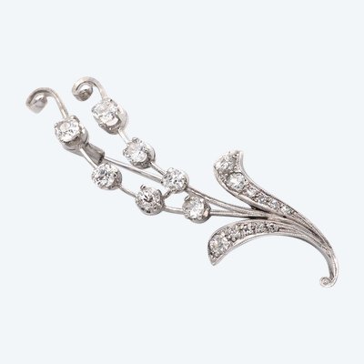 Retro 18k Gold Diamant Maiglöckchen Brosche, Monat Mai, Maiglöckchenzweig, Glück, Glücksbringer 