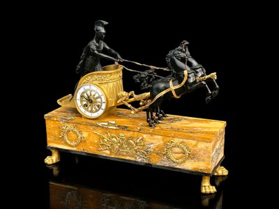 EMPIRE CLOCK IN BRONZE WITH 2 PATINAS AND SIENNA MARBLE "CHAIR CLOCK 1880"