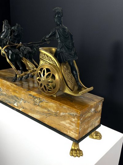 EMPIRE CLOCK IN BRONZE WITH 2 PATINAS AND SIENNA MARBLE "CHAIR CLOCK 1880"