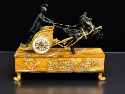 EMPIRE CLOCK IN BRONZE WITH 2 PATINAS AND SIENNA MARBLE "CHAIR CLOCK 1880"