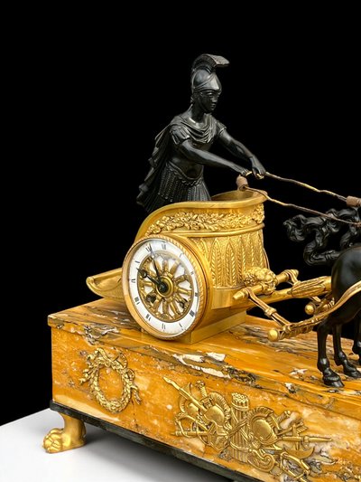 EMPIRE CLOCK IN BRONZE WITH 2 PATINAS AND SIENNA MARBLE "CHAIR CLOCK 1880"