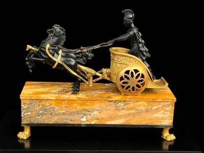 EMPIRE CLOCK IN BRONZE WITH 2 PATINAS AND SIENNA MARBLE "CHAIR CLOCK 1880"