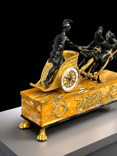 EMPIRE CLOCK IN BRONZE WITH 2 PATINAS AND SIENNA MARBLE "CHAIR CLOCK 1880"