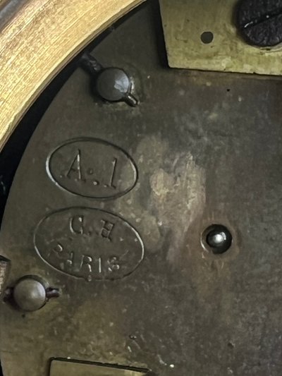 EMPIRE CLOCK IN BRONZE WITH 2 PATINAS AND SIENNA MARBLE "CHAIR CLOCK 1880"