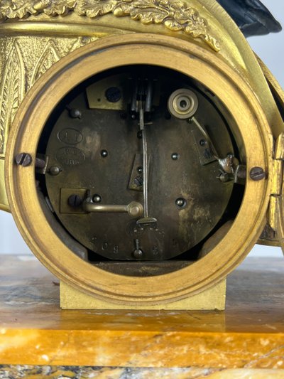 EMPIRE CLOCK IN BRONZE WITH 2 PATINAS AND SIENNA MARBLE "CHAIR CLOCK 1880"