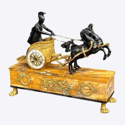 EMPIRE CLOCK IN BRONZE WITH 2 PATINAS AND SIENNA MARBLE "CHAIR CLOCK 1880"