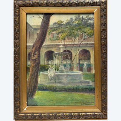 Jean Victor Foussier (1886-1950) - At the Beaux Arts in Paris, The Murier Courtyard, 1908