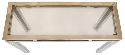 Rectangular console table in brushed steel. Guy Lefèvre for Maison Jansen