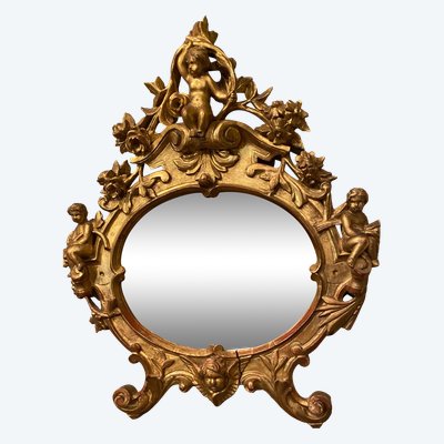 Gilded mirror, oval, 18th century