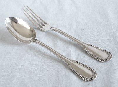Louis XVI style cutlery set in solid silver for 12 people - 24 pieces - Minerva hallmark