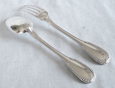 Louis XVI style cutlery set in solid silver for 12 people - 24 pieces - Minerva hallmark