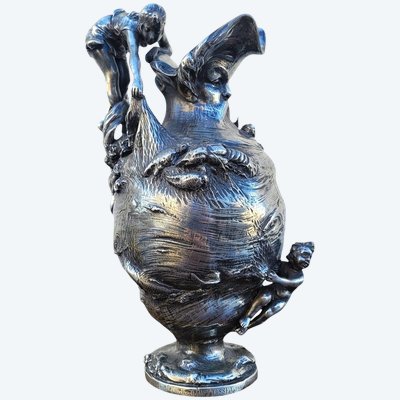 Dans Le Goût De Kayserzinn, Aiguière En étain, Art Nouveau, Fin XIXème Debut XXème Siècle