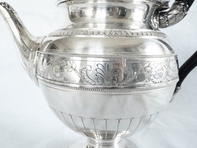 Lapparra: Empire style solid silver teapot - Minerva hallmark - 664g