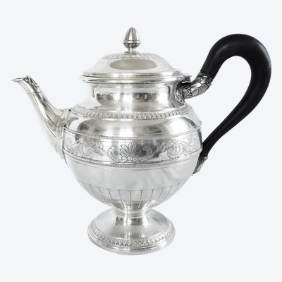 Lapparra: Empire style solid silver teapot - Minerva hallmark - 664g