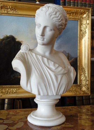 Busto neoclassico di donna in stile antico - marmo scolpito - 47,5 cm