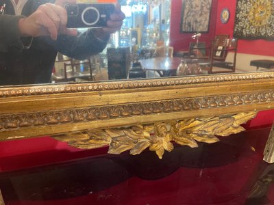 Miroir D’époque Louis XVI En Bois Doré Au Attribut De Jardinier 