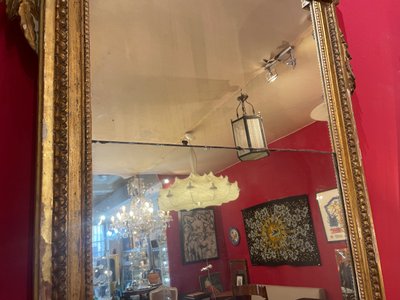 Miroir D’époque Louis XVI En Bois Doré Au Attribut De Jardinier 