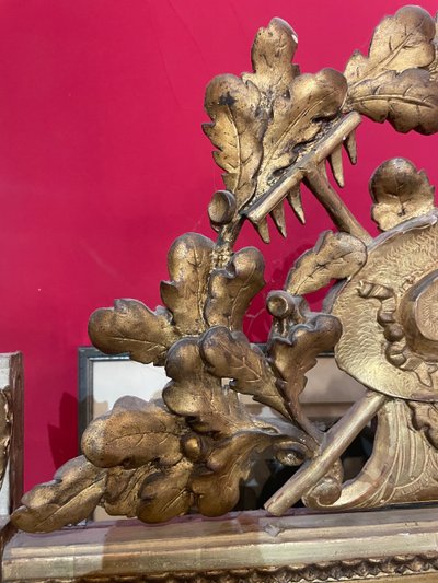 Miroir D’époque Louis XVI En Bois Doré Au Attribut De Jardinier 