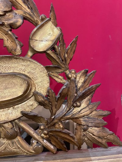 Miroir D’époque Louis XVI En Bois Doré Au Attribut De Jardinier 