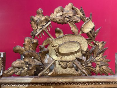 Miroir D’époque Louis XVI En Bois Doré Au Attribut De Jardinier 