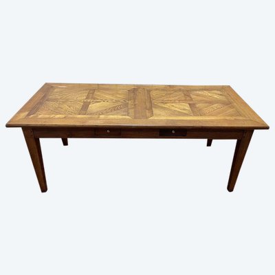 Table de ferme en chêne parqueté 