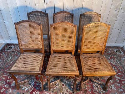 Suite of 6 Louis XIV style chairs in cannia