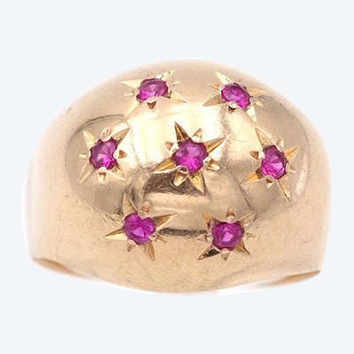 Anello a forma di sfera con costellazione in oro 18k e rubino, incastonatura a stella, rubini sintetici, anello da cocktail