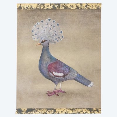 Toile peinte représentant un pigeon huppé. Contemporain. LS6340406A