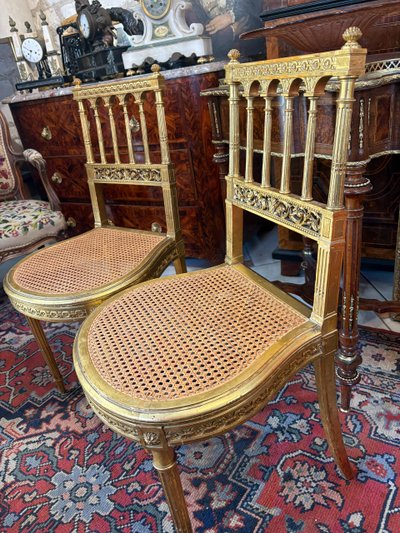 PAIRE DE CHAISES DE STYLE XVI EN BOIS DORE