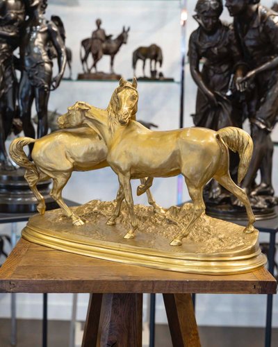 Sculpture - Group Of Arabian Horses , Pierre-Jules Mêne (1810-1879) ​​​​​​​- Bronze