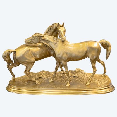 Sculpture - Group Of Arabian Horses , Pierre-Jules Mêne (1810-1879) ​​​​​​​- Bronze