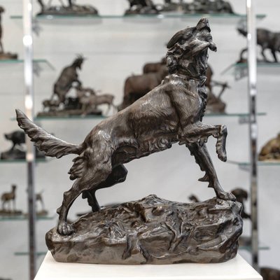 Scultura - Cane femmina setter "MISS", Arthur Marie Gabriel Comte du Passage (1838-1909) - Bronzo