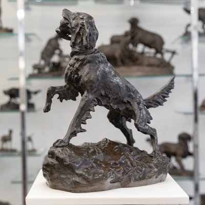 Scultura - Cane femmina setter "MISS", Arthur Marie Gabriel Comte du Passage (1838-1909) - Bronzo