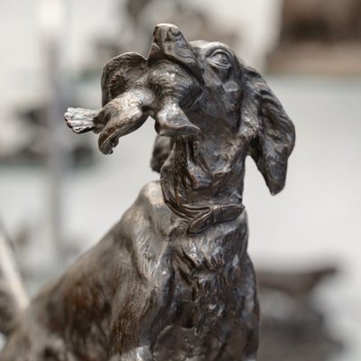 Scultura - Cane femmina setter "MISS", Arthur Marie Gabriel Comte du Passage (1838-1909) - Bronzo